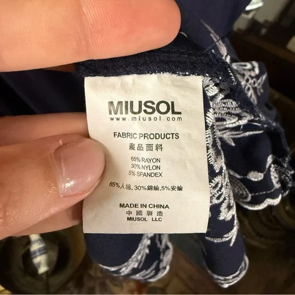 Miusol Women’s Navy and White Embroidered Aline Short Sleeve Midi Dress - Picture 2 of 9